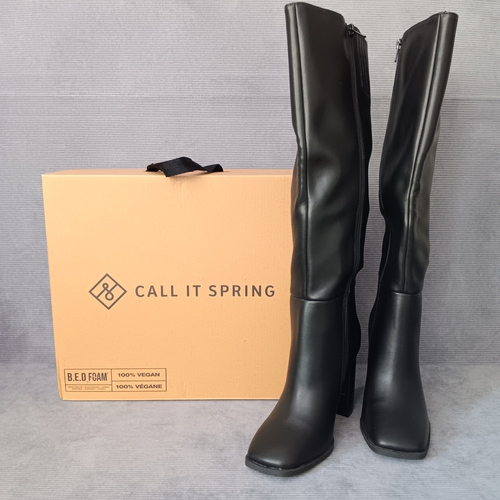 Call It Spring Nadiah Knee High Boots Women 5 Black Vegan Leather Block Heel NWB